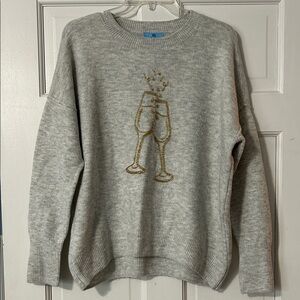 CeCe Gray Sweater with Gold Champagne Design